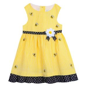 NWT Counting Daisies- Baby Girls Seersucker Tie Back Yellow Bumblebee Dress 12M